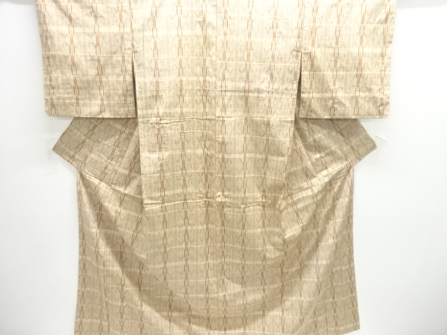 JAPANESE KIMONO / ANTIQUE KIMONO / SILK / TSUMUGI / WOVEN GRID & KASURI PATTERN